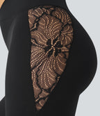 SoftlyZeroTM High Waisted Crossover Contrast Lace Built-in Underwear Yoga Leggings with Pocket-UPF50+