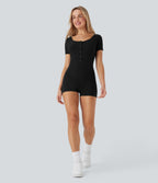 Henley Neck Short Sleeve Casual Romper