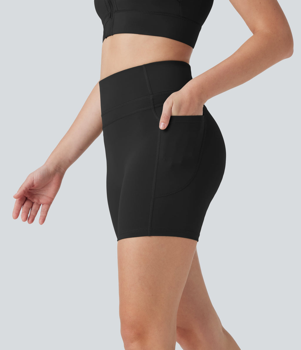High Waisted Training Biker Shorts 5'' with Pockets