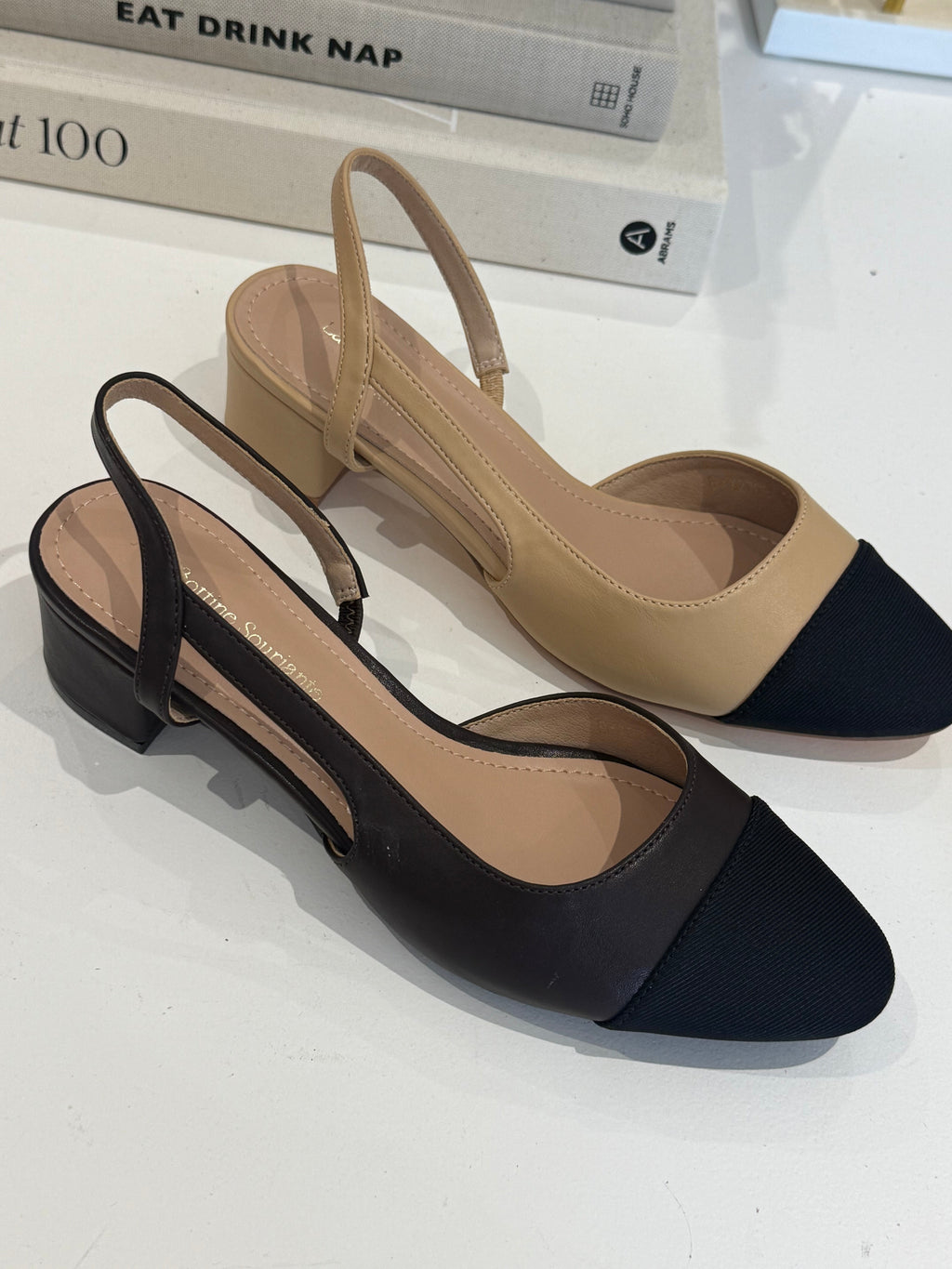 Two-Tone Cap-Toe Slingback Heels