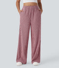 High Waisted Straight Leg Crinkle Casual Pants with Pockets