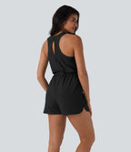 BreezefulTM Sleeveless Cut Out Drawstring Quick Dry Hiking Romper with Pockets