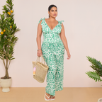 Green Boho Breeze Floral Tie-shoulder One Piece Swimsuit&Pants