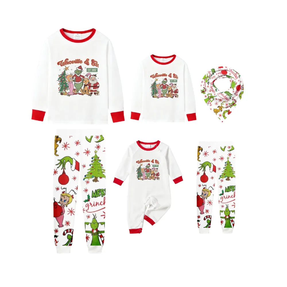 Family Christmas White Pajamas Set With Colorful Xmas Pattern Print