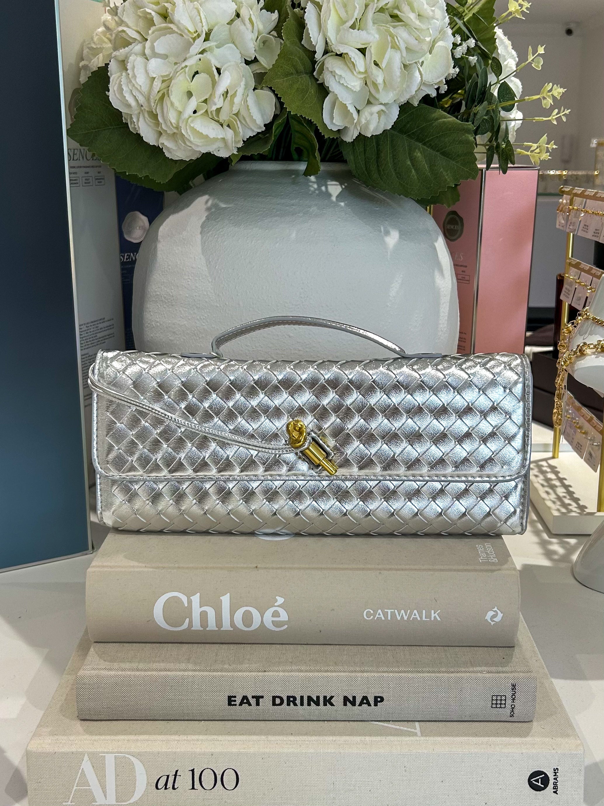 Woven Rectangle Envelope Gold Rod Fasten Clutch Bag (15 Colours)