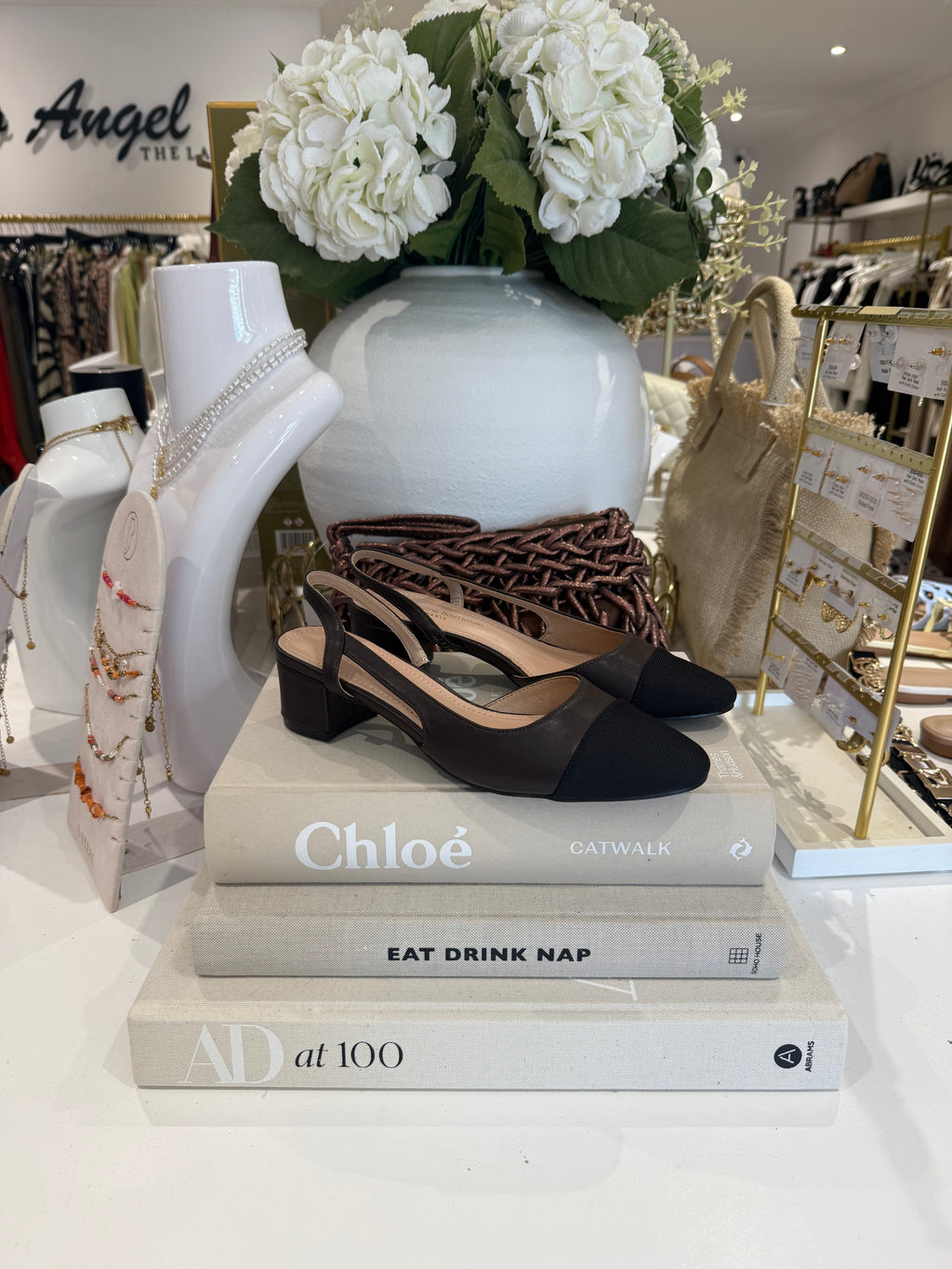 Two-Tone Cap-Toe Slingback Heels