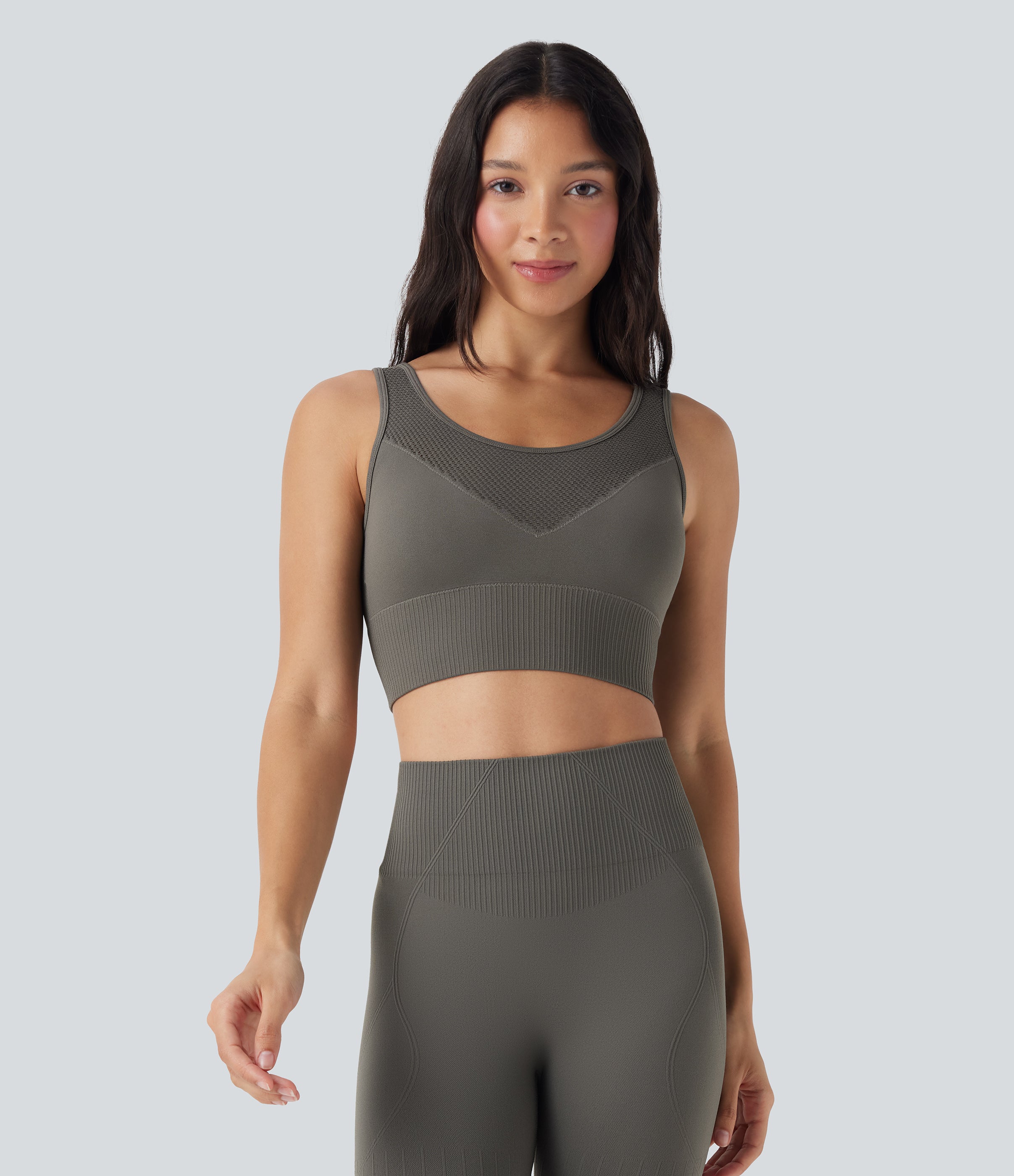 Light Support Seamless Flow U Back Ribbed Hem Yoga Sports Bra