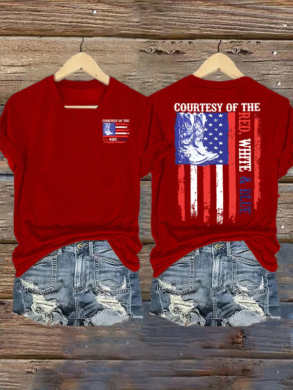 Women's  Courtesy Of Red White And Blue 250th Anniversary Flags T-Shirt