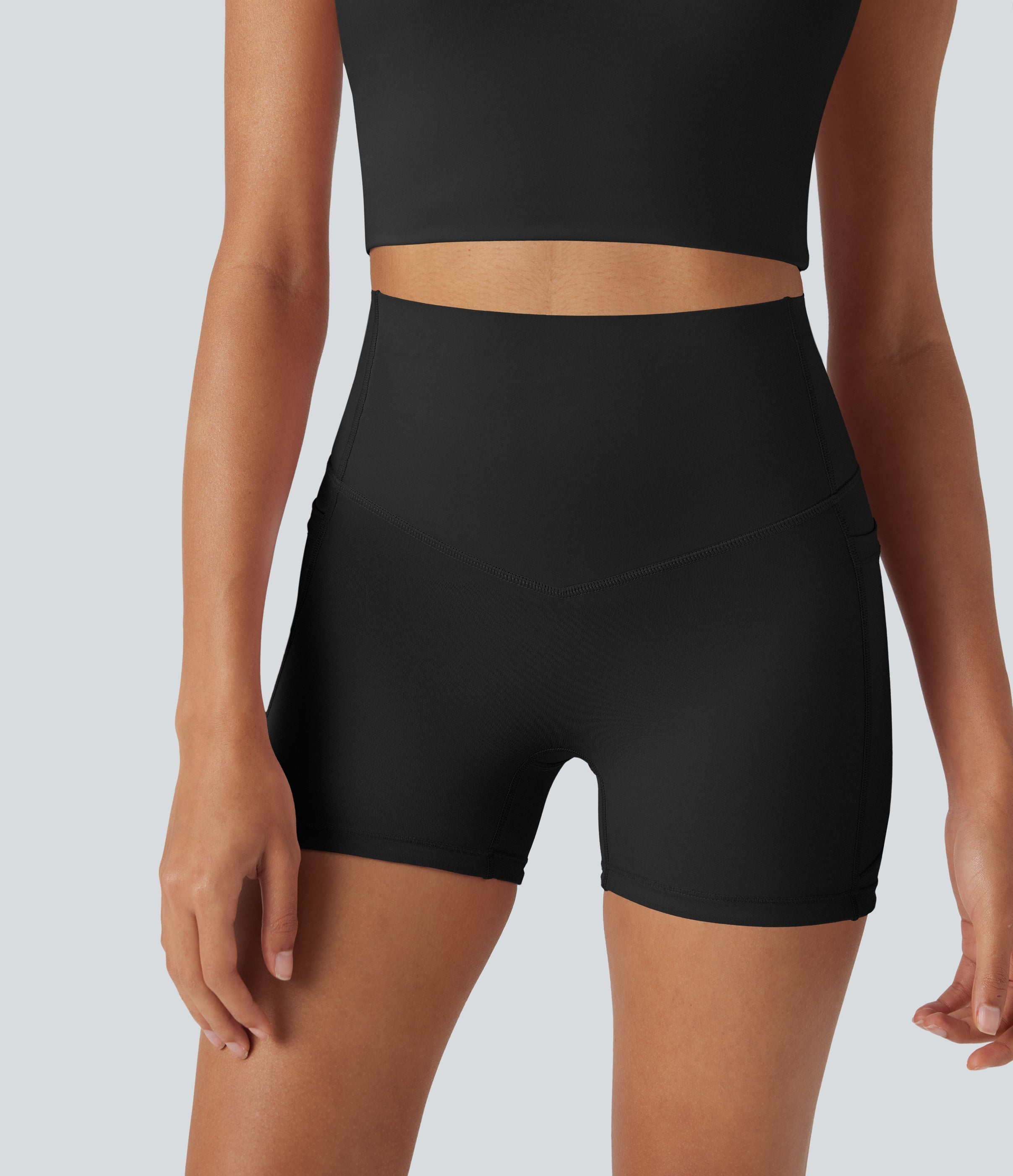 UltraSculptTM Cool Quick Dry SoCinched High Waisted Tummy Control Shaping Yoga Biker Shorts 3'' with Pockets-UPF50+