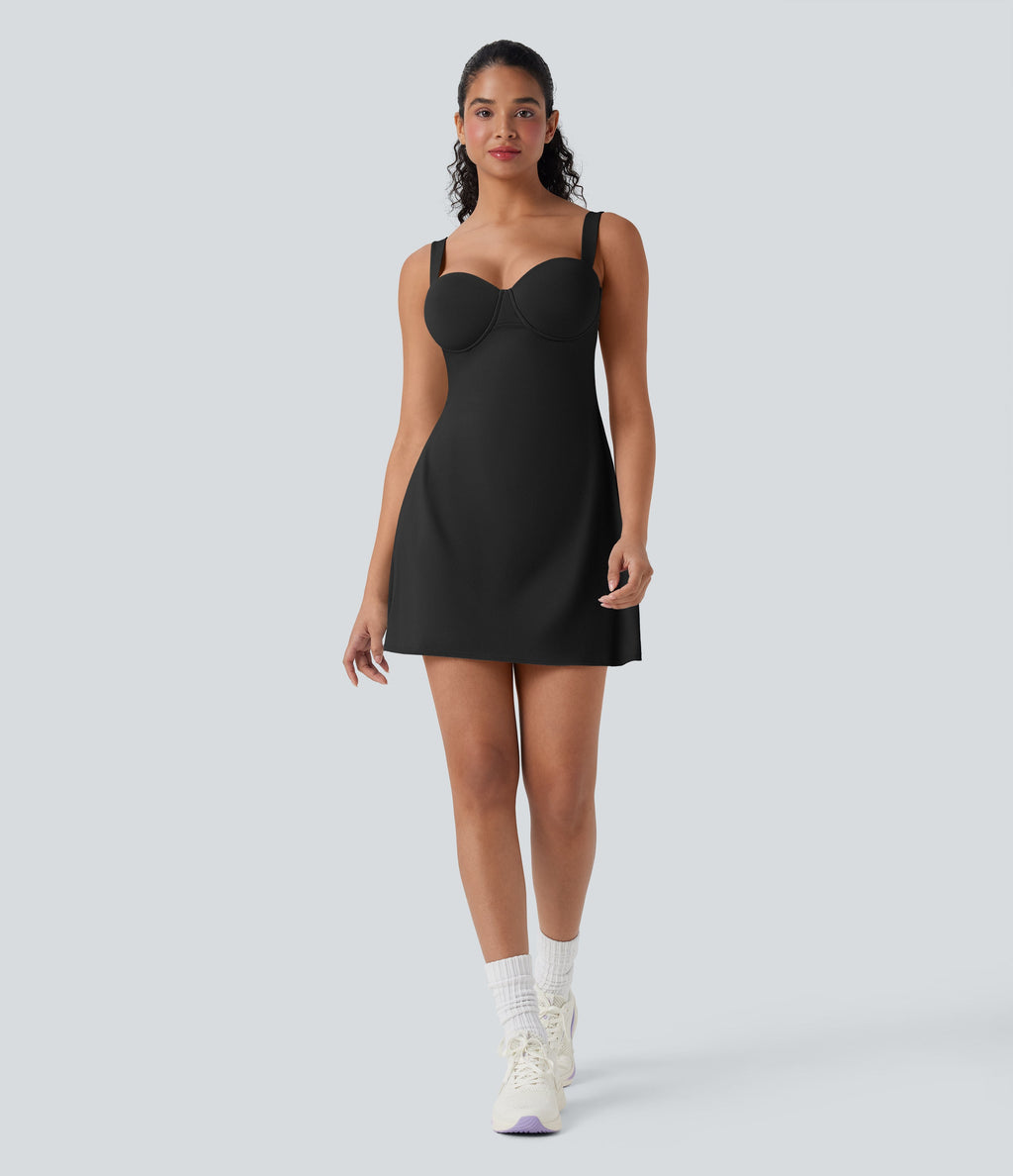 BreezefulTM Push-Up Molded Cups Backless Adjustable Buckle Tie Back Quick Dry Tennis Dress-Easy Peezy