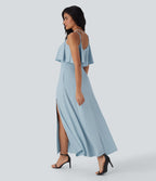 Ruffle Maxi Slip Dress with Pockets