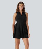BreezefulTM Half Zipper Sleeveless 2-in-1 Pleated Hem Mini Quick Dry Tennis Active Dress with Pockets-Easy Peezy