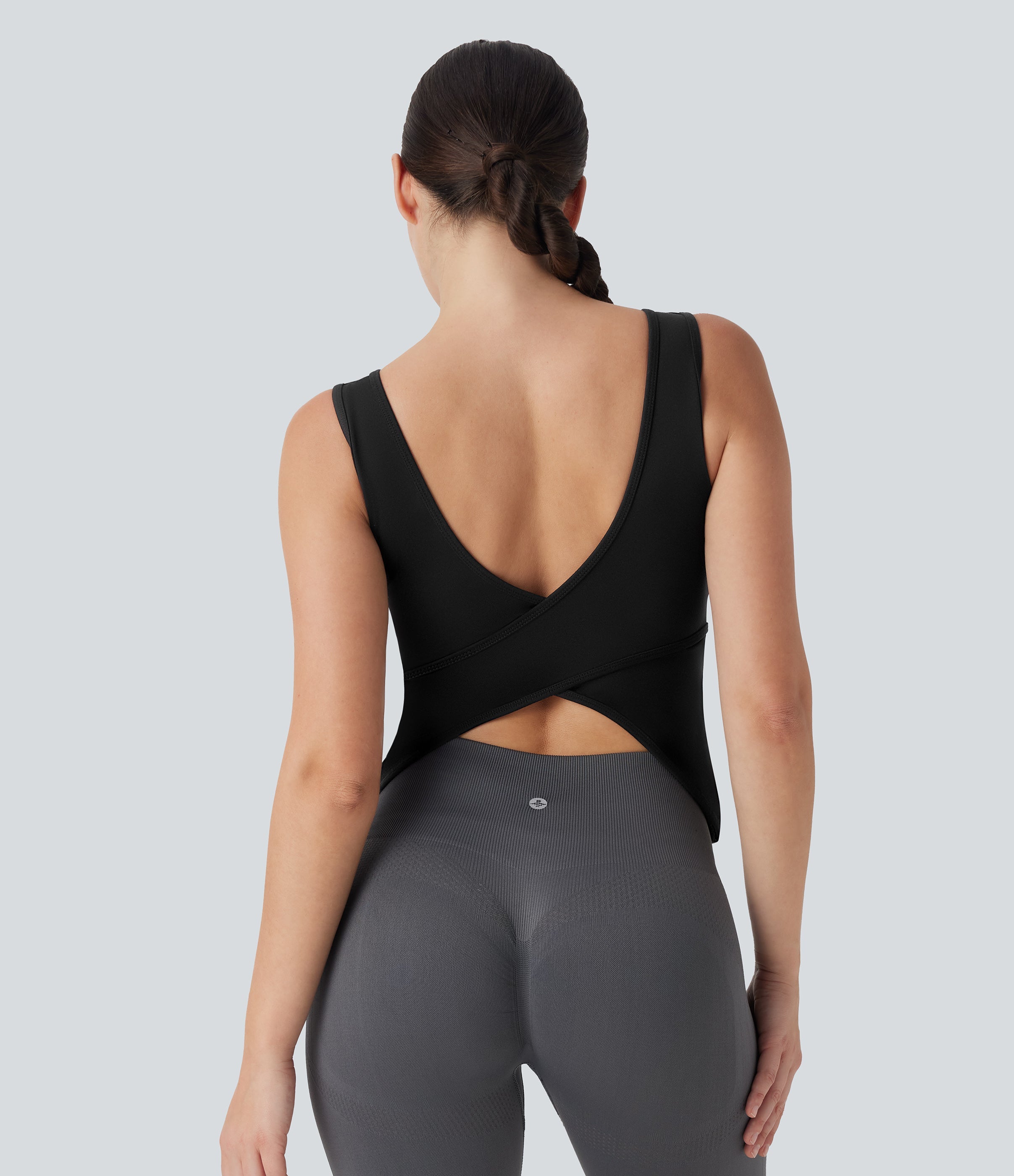U Neck Crossover Yoga Tank Top-Longer Length-D/DD/DDD/F Cups