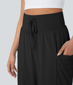 SoCinched High Waisted Tummy Control Drawstring Wide Leg Cool Touch Yoga Pants with Pockets-UPF50+