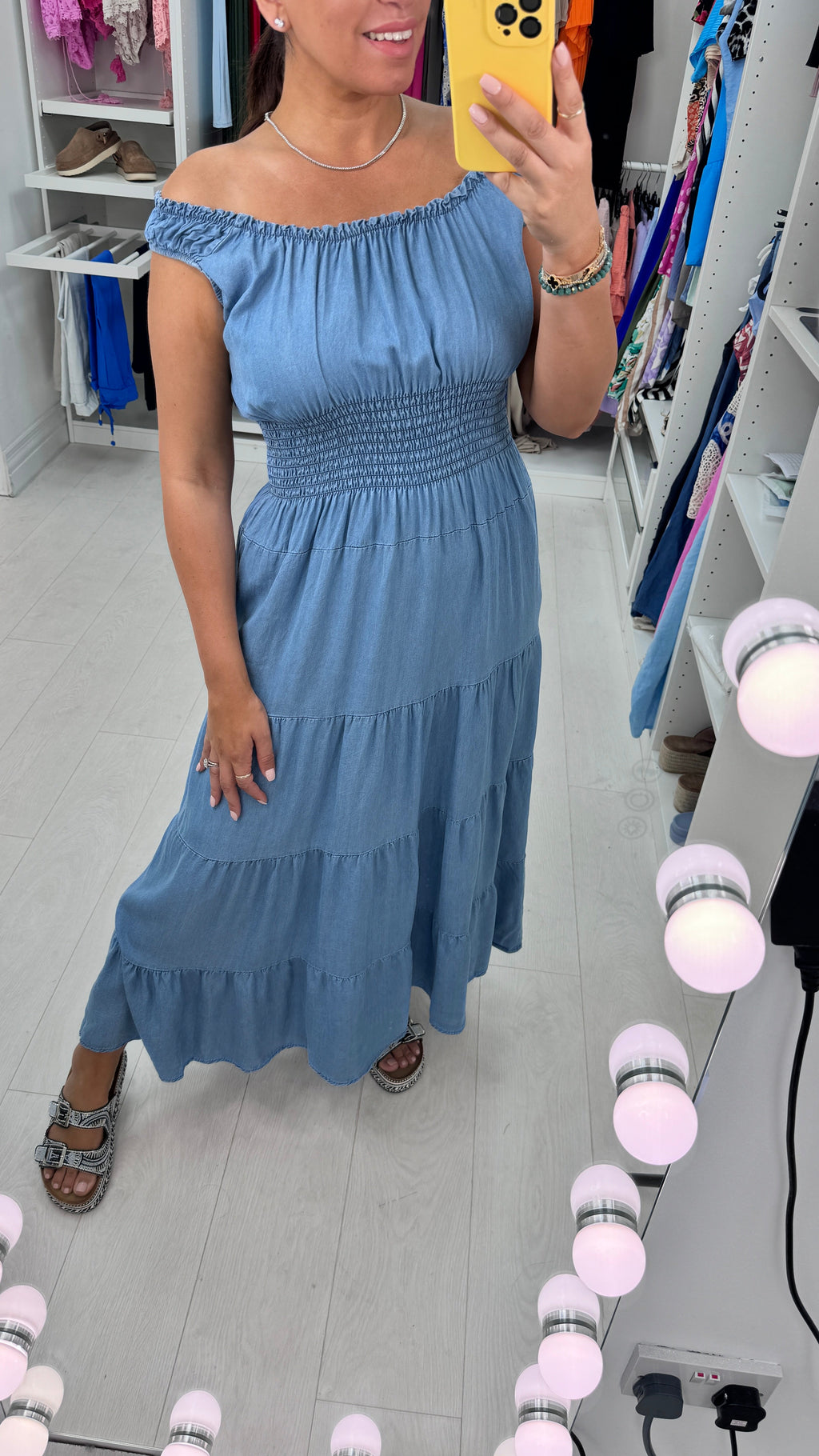 Cinzia Denim Elasticated  Maxi Dress