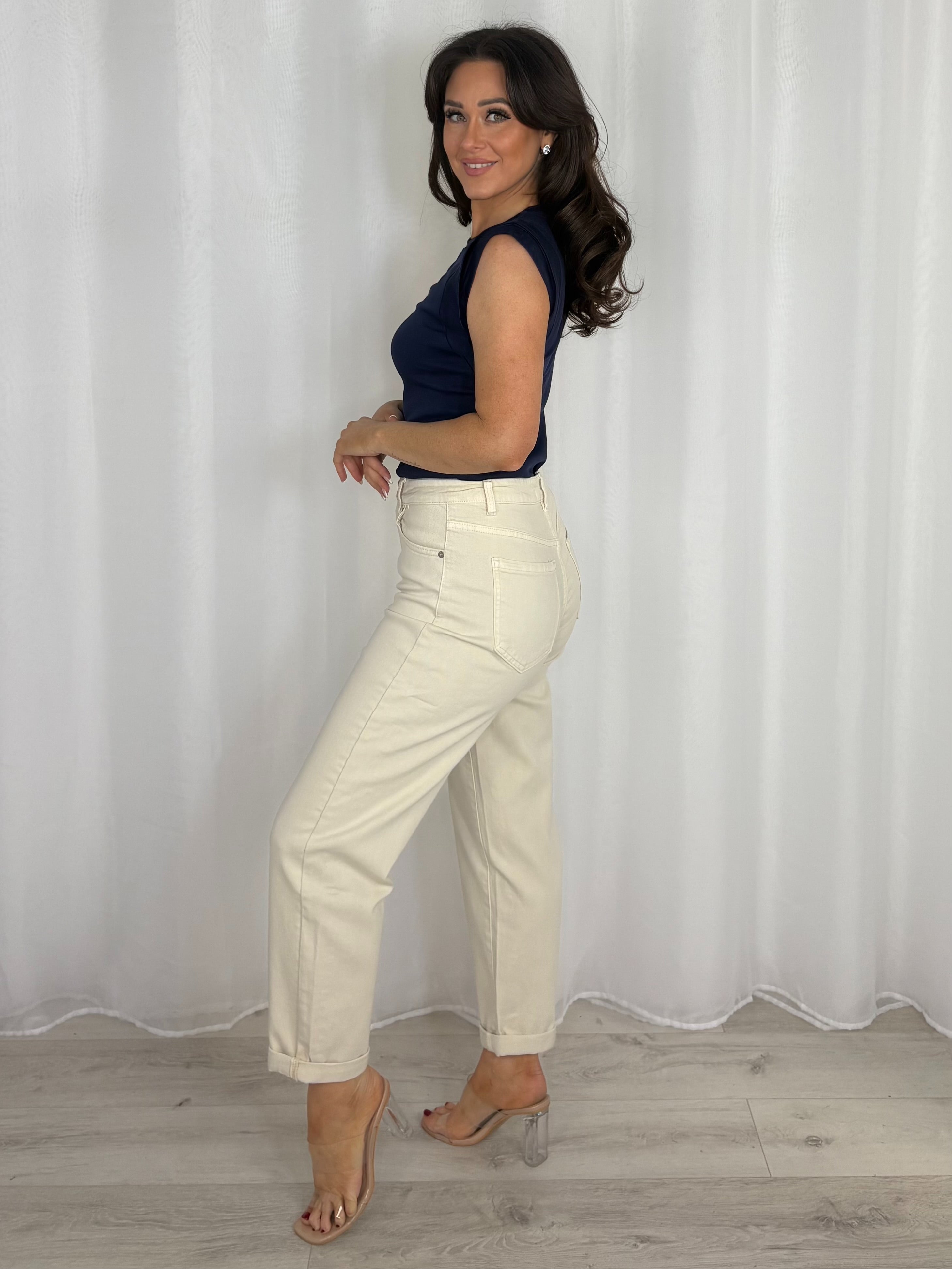 Turn Up Bottom Mom Jeans (6 Colours)