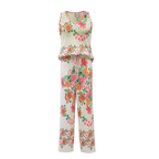 Colorful Floral Patterns V-Neck Vest Top & Pleated Pants