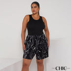 Multi Colour Wave Print Pleated Plus Size Short