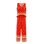 Bohemian Tribal Print V-Neck Vest Top & Pleated Pants