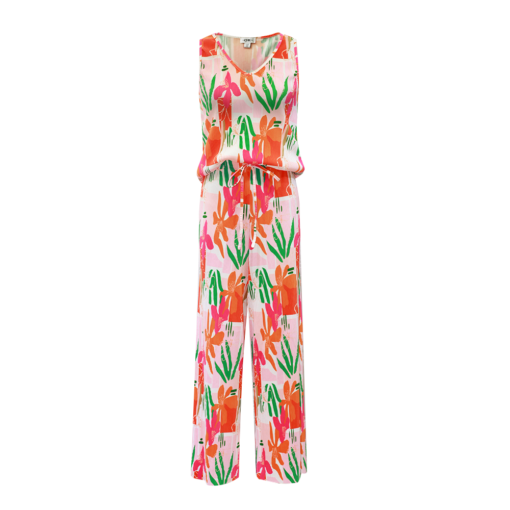 Featuring Tropical Floral Design V-Neck Vest Top & Pleated Pants