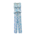 Blue Shell Motifs Prints Nautical V-Neck Vest Top & Pleated Pants