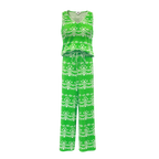 Green Elegant Floral Pot Patterns V-Neck Vest Top & Pleated Pants