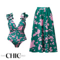 Indigo Chic Ruffled One Piece Swimwear&Skirt