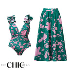 Indigo Chic Ruffled One Piece Swimwear&Skirt