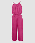 Womens Spaghetti Strap Drawstring Tied Waist Jumpsuit Casual Overalls