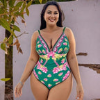 Green Grape Blossom Tropical Vineyard V-Neck Swimsuit & Skirt