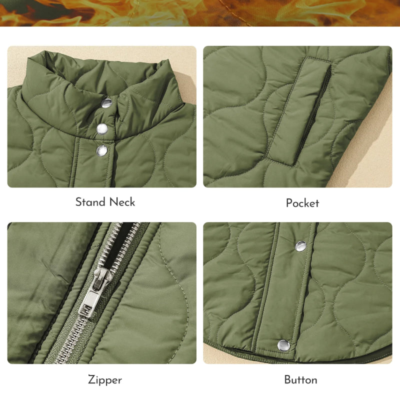 Women Cropped Puffer Vest Stand Collar Sleeveless Lightweight Quilted Vest