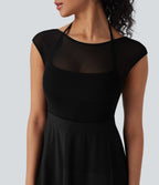 SoftlyZeroTM Airy Halter Adjustable Buckle Contrast Mesh Cool Touch Yoga Active Dress-Easy Peezy-UPF50+