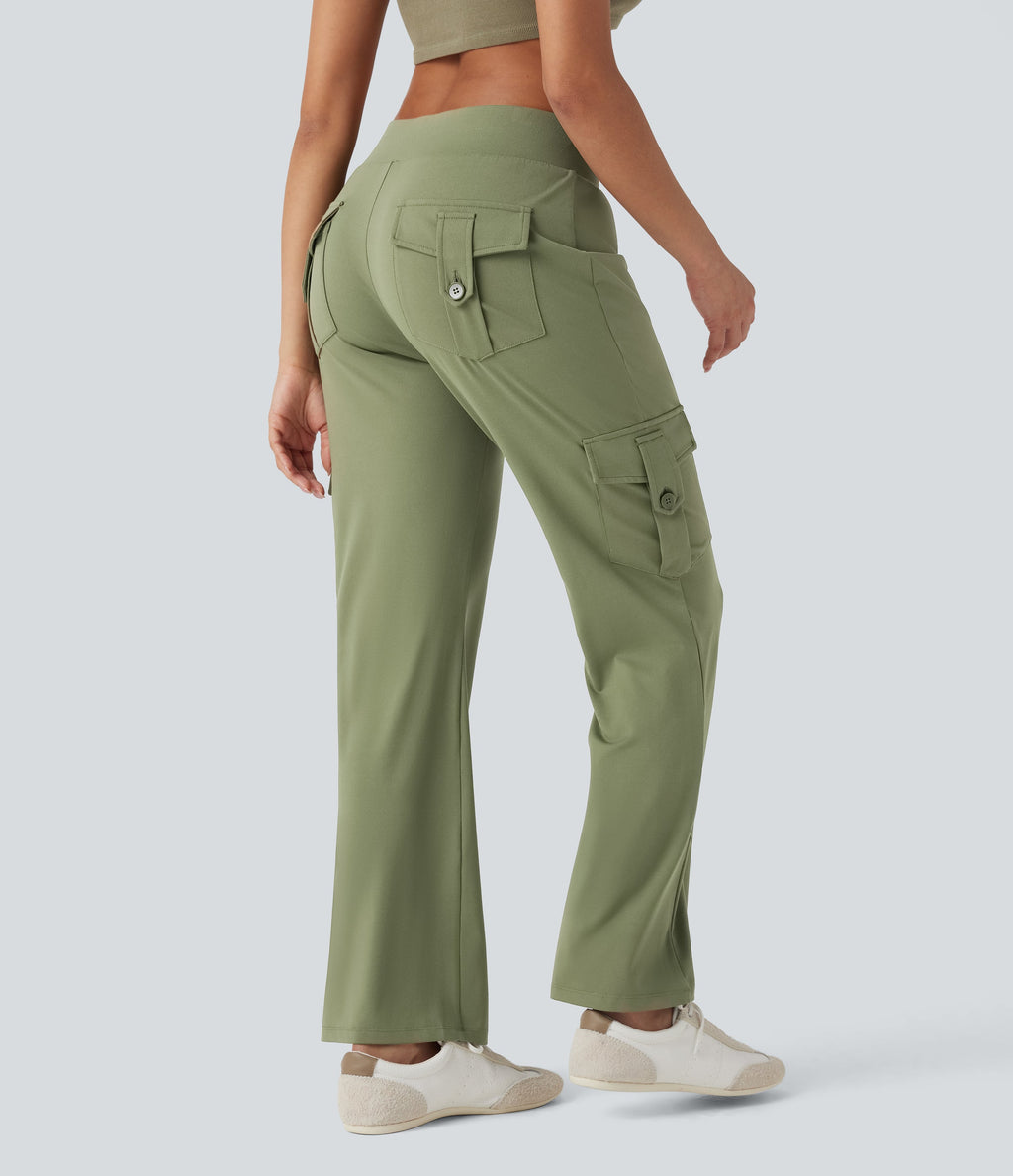 Low Rise Drawstring Casual Bootcut Cargo Pants with Pockets
