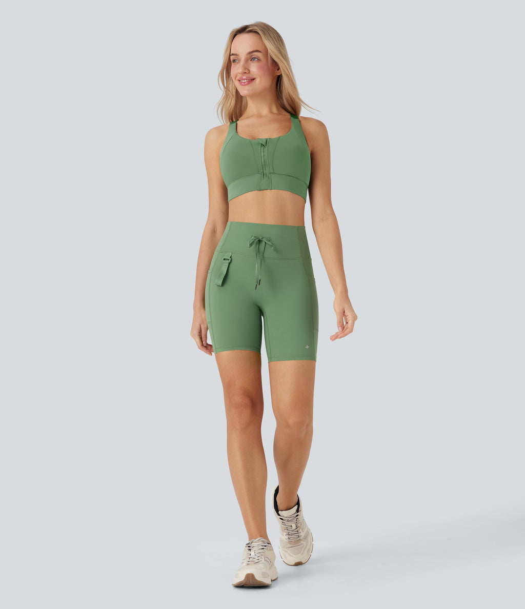 UltraSculptTM SoCinched High Waisted Butt Lifting Tummy Control Loop Running Biker Shorts 7'' with Pockets