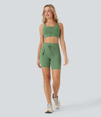 UltraSculptTM SoCinched High Waisted Butt Lifting Tummy Control Loop Running Biker Shorts 7'' with Pockets
