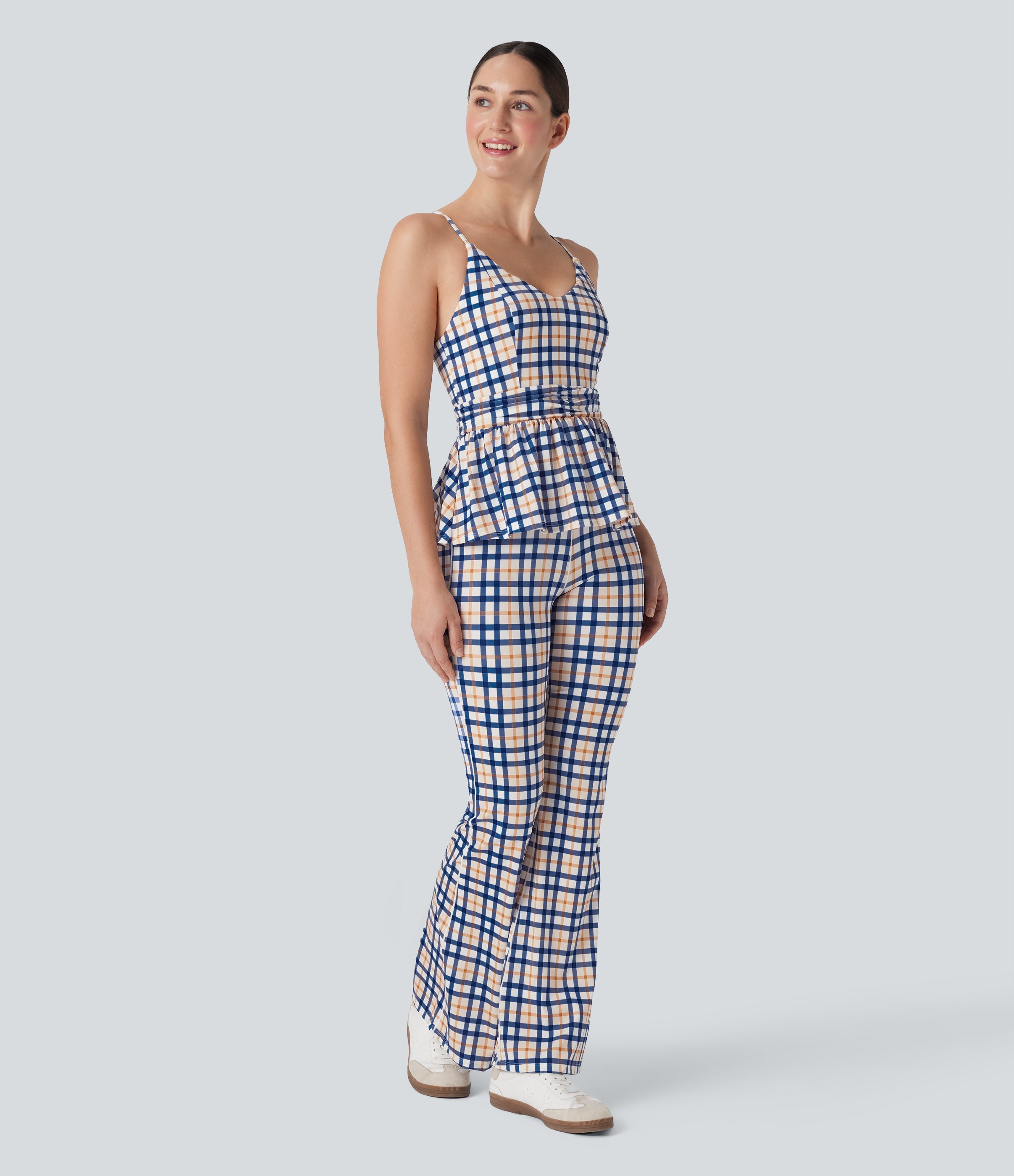 Ruffle Hem Plaid Cool Touch Yoga Cami Top