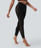 SoftlyZeroTM Crossover High Waisted Contrast Mesh Yoga Leggings with Pocket-UPF50+