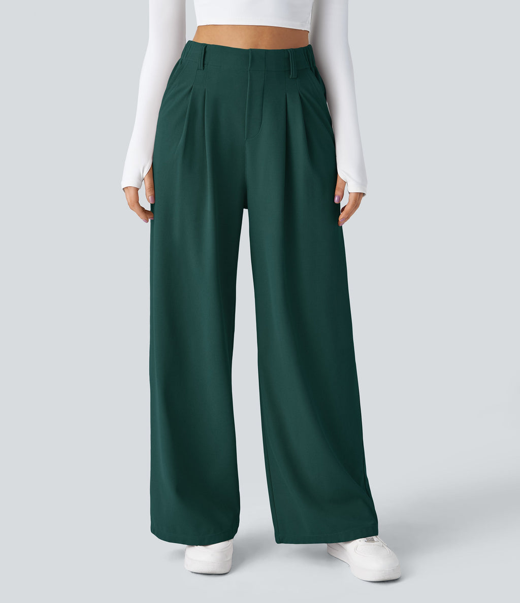 FlexTM High Waisted Side Pocket Wide Leg Waffle Work Pants
