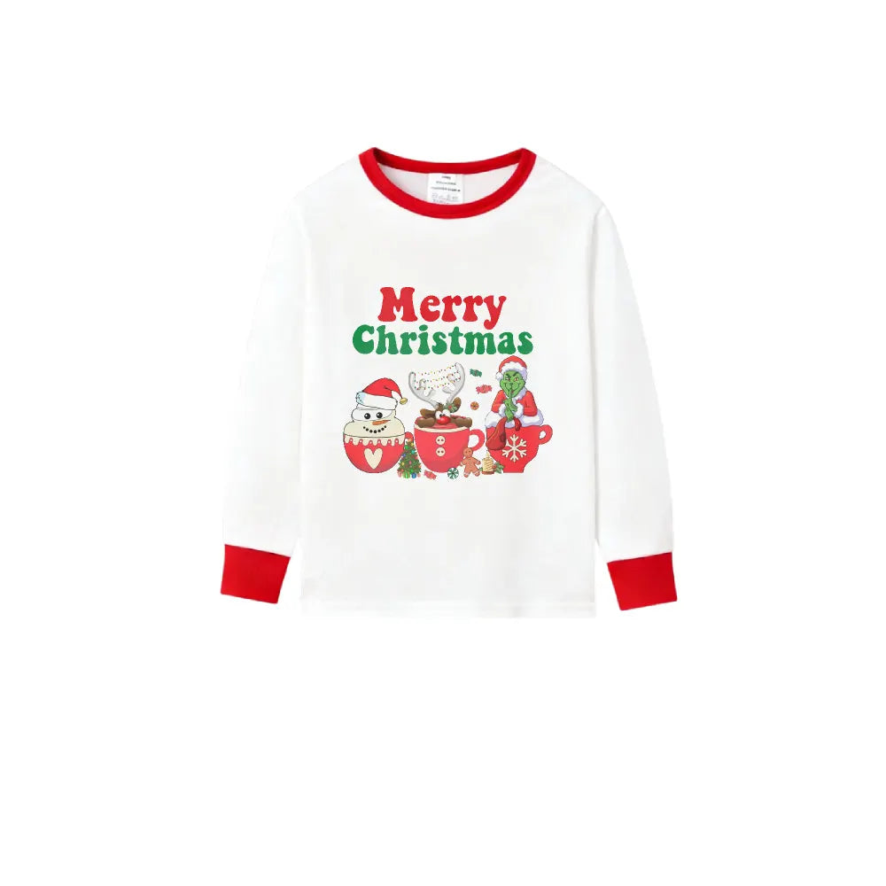 Family Christmas White Pajamas Set With Merry Christmas & Classic Character Print