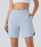 Mid Rise Side Pockets Curved Hem Yoga Bermuda Shorts