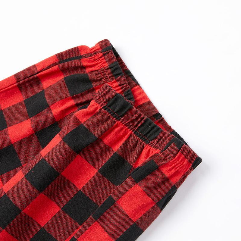 "2025 Christmas Crew" Text Print Black & Red Plaid Christmas Matching Pajamas
