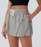 Mid Rise Drawstring 2-in-1 Micro Mini Casual Skirt with Pockets