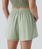 Mid Rise Linen-Feel Shorts with Pockets