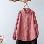 2025 New Women's Linen Cotton Casual Loose Stripe Shirt-Buy 3 Get Free Shipping