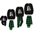 Christmas Family Matching Pajamas-Black Top and Green Plaid Pants Pjs Set with Snowman Cartoon Print