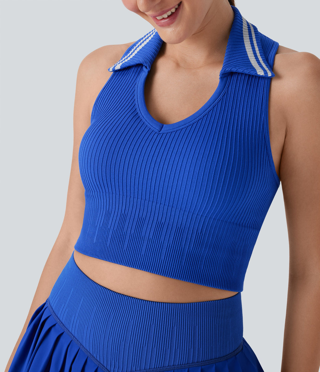Seamless Flow Racerback Color Block Cropped Tennis Tank Top