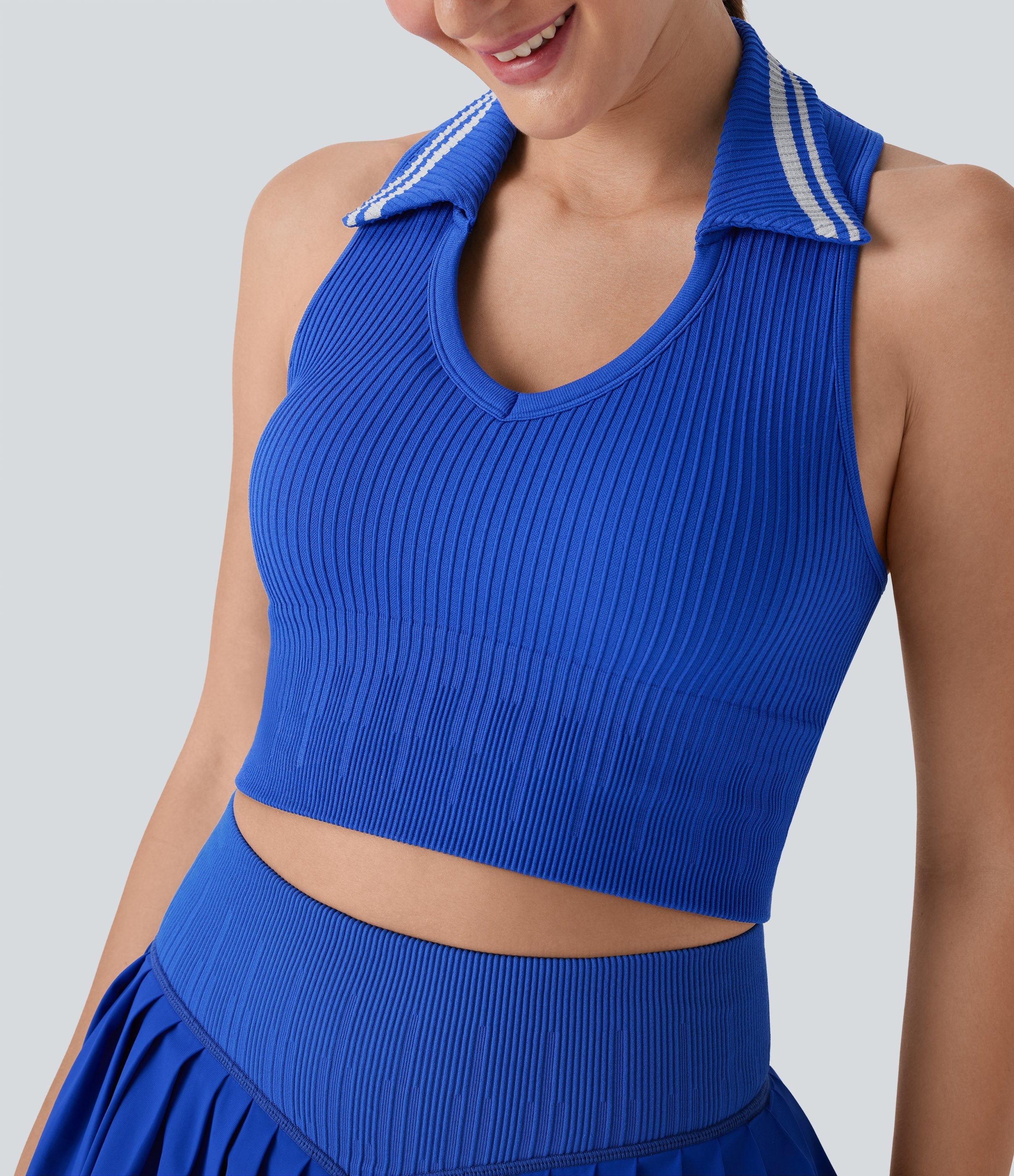 Seamless Flow Racerback Color Block Cropped Tennis Tank Top
