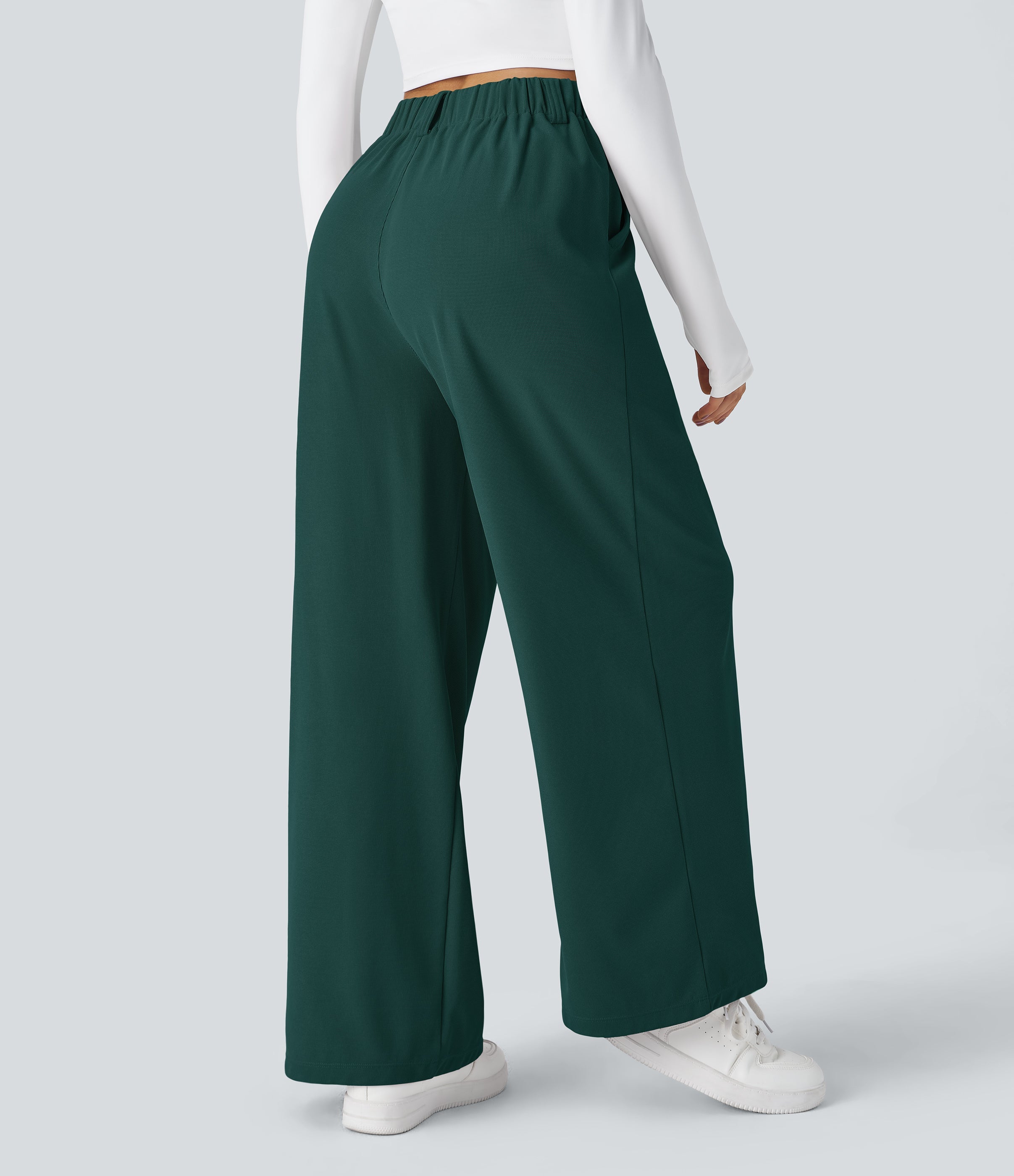 FlexTM High Waisted Side Pocket Wide Leg Waffle Work Pants