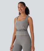 Square Neck Belted Work Tank Top