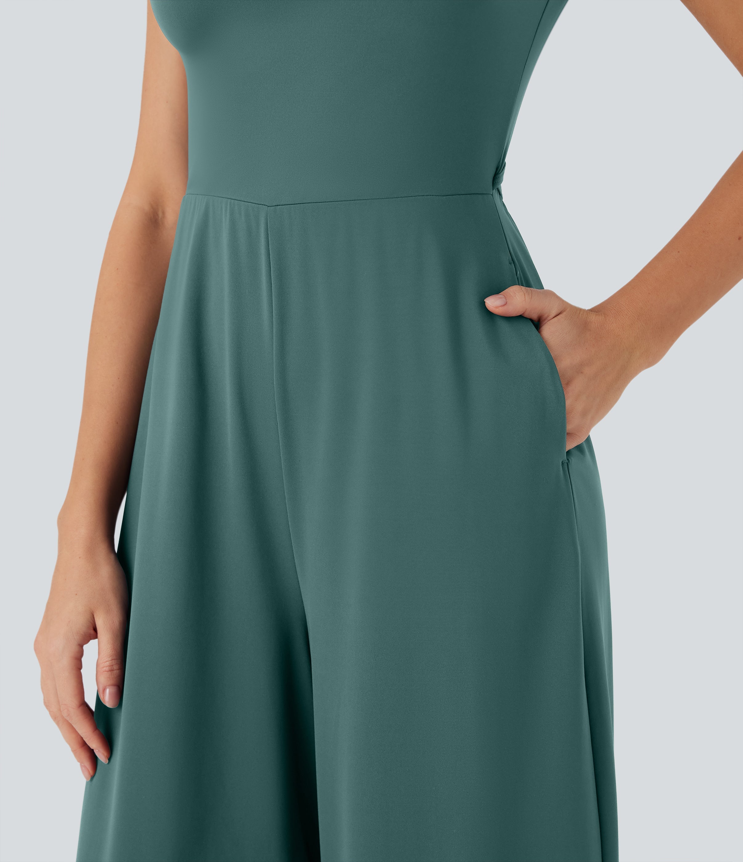 SoftlyZeroTM Airy Short Sleeve Wide Leg Cool Touch Yoga Jumpsuit with Pockets-Easy Peezy Edition